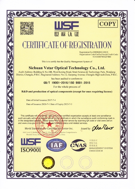 Китай SICHUAN VSTAR OPTICAL TECHNOLOGY CO.,LTD Сертификаты